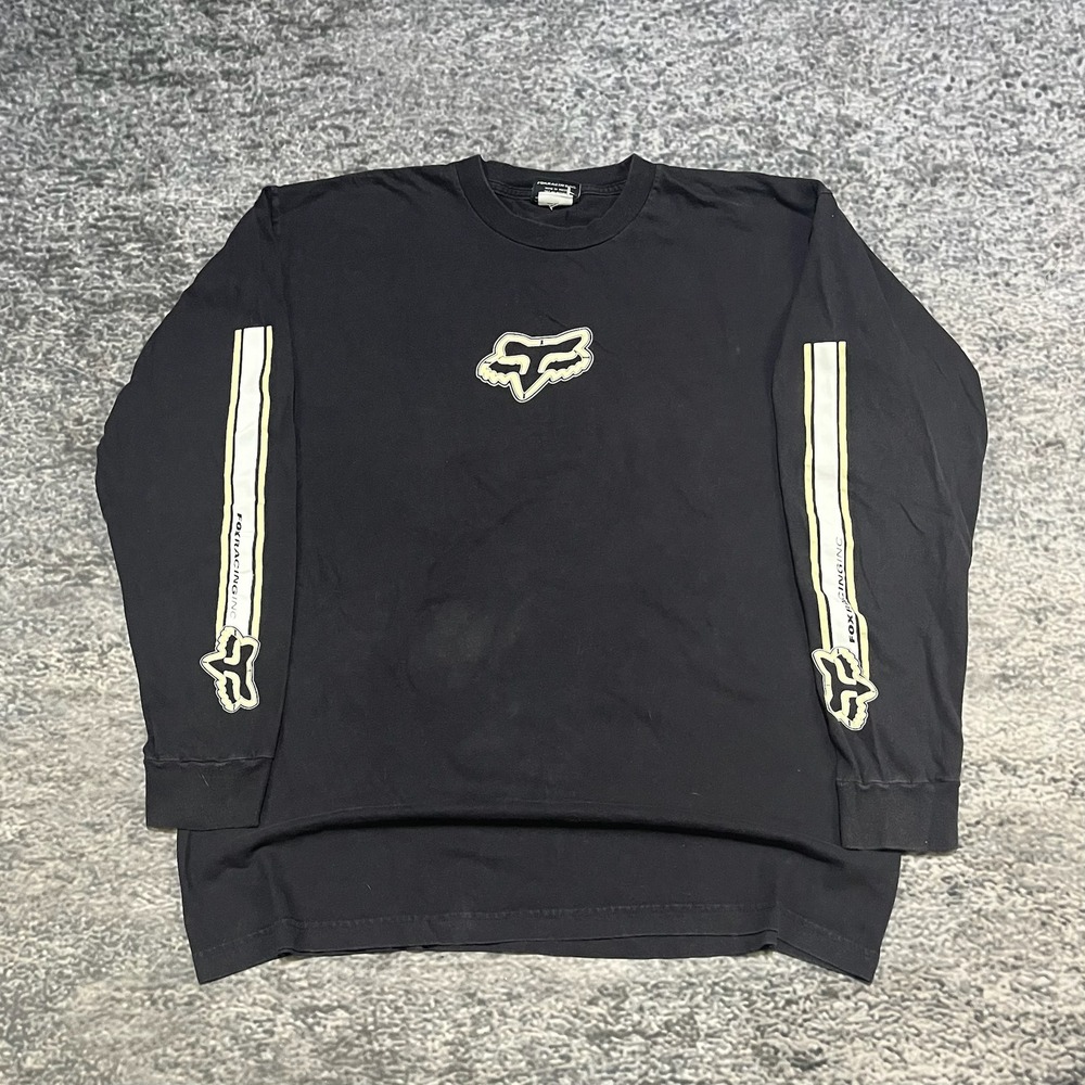 Vintage Y2K Fox Racing Long Sleeve Shirt Mens XL Black Center Logo Moto Grunge